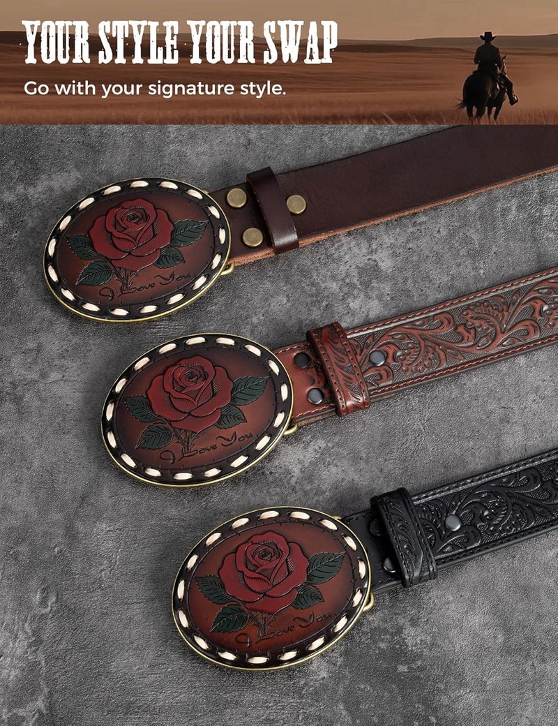 Biybletes Store Western Belt Buckle – 3D Engraved Genuine Leather Cowboy & Cowgirl Belt Buckle Fits 1.5 Inch Belts - Image 4